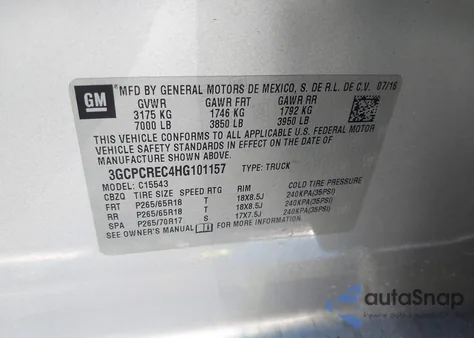 2017 Chevrolet Silverado 1500 1Lt z USA, uszkodzony, nr VIN 3GCPCREC4HG101157